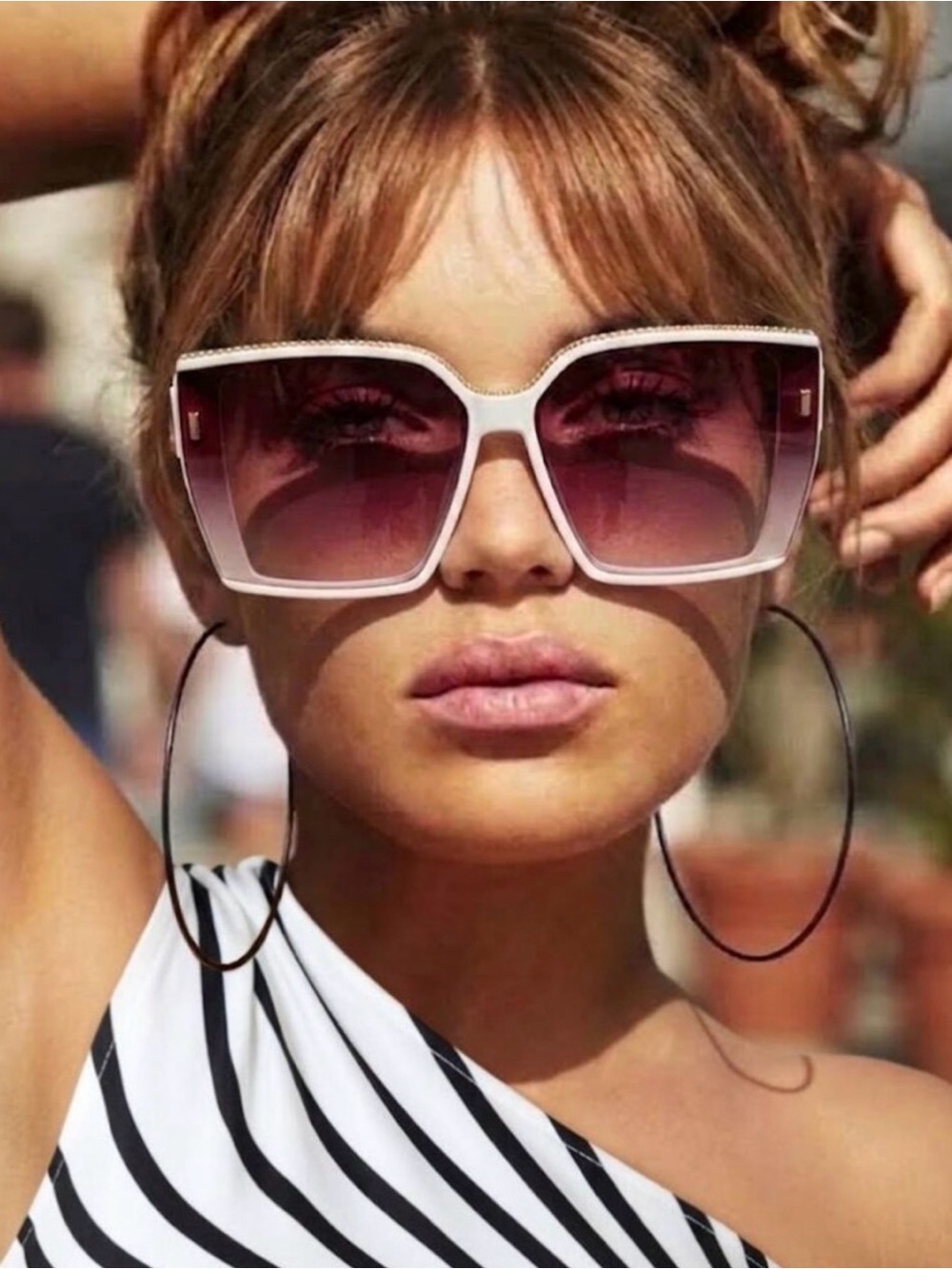 True Religion White Frame Sunglasses with Pink Gradient Lenses